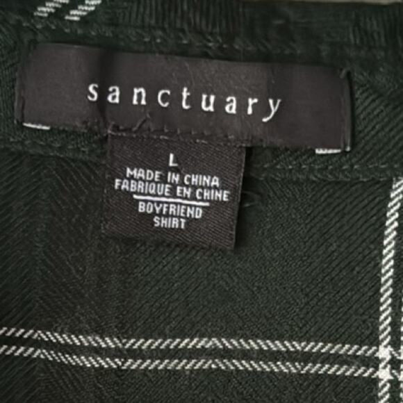 SANCTUARY HUNTER GREEN PLAID BUTTON DOWN BLOUSE SIZE LARGE - Picture 3 of 6